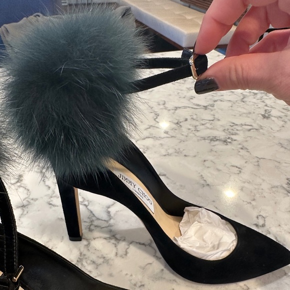 Jimmy Choo Suede PomPom Heels - Picture 8 of 8